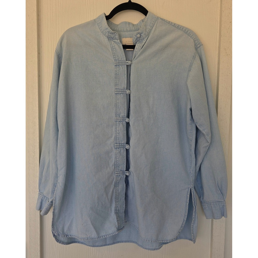 J. Jill Denim Frog Closure Mandarin Collar Shirt S Preppy Artsy Coastal Vacation
